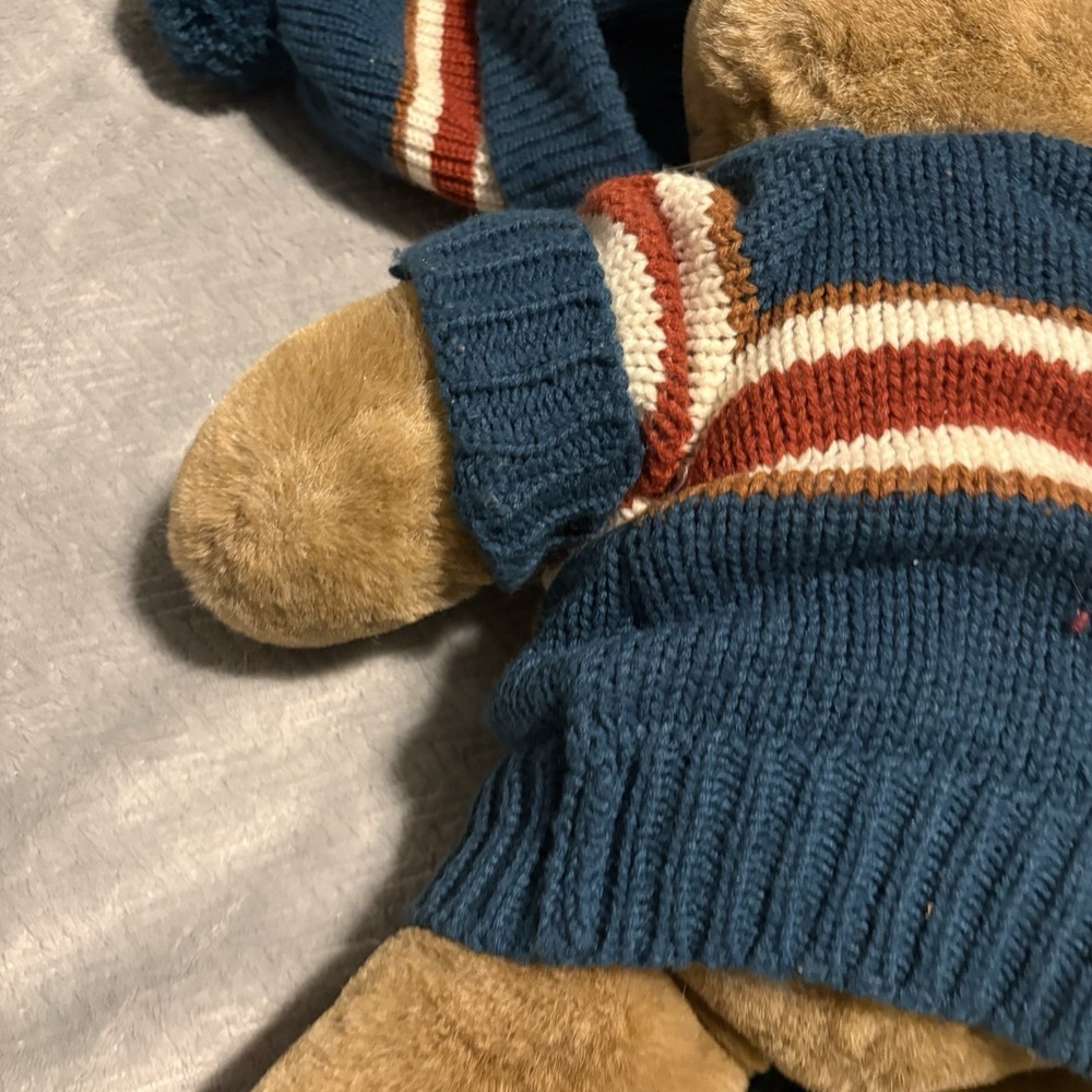 Vintage 1984 CHOSUN INTERNATIONAL Teddy Bear Plush with Blue Sweater and Hat - Picture 9 of 16